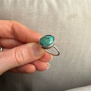 Sterling Silver Turquoise Oval Ring - Blue-Green Stone - size 6.5